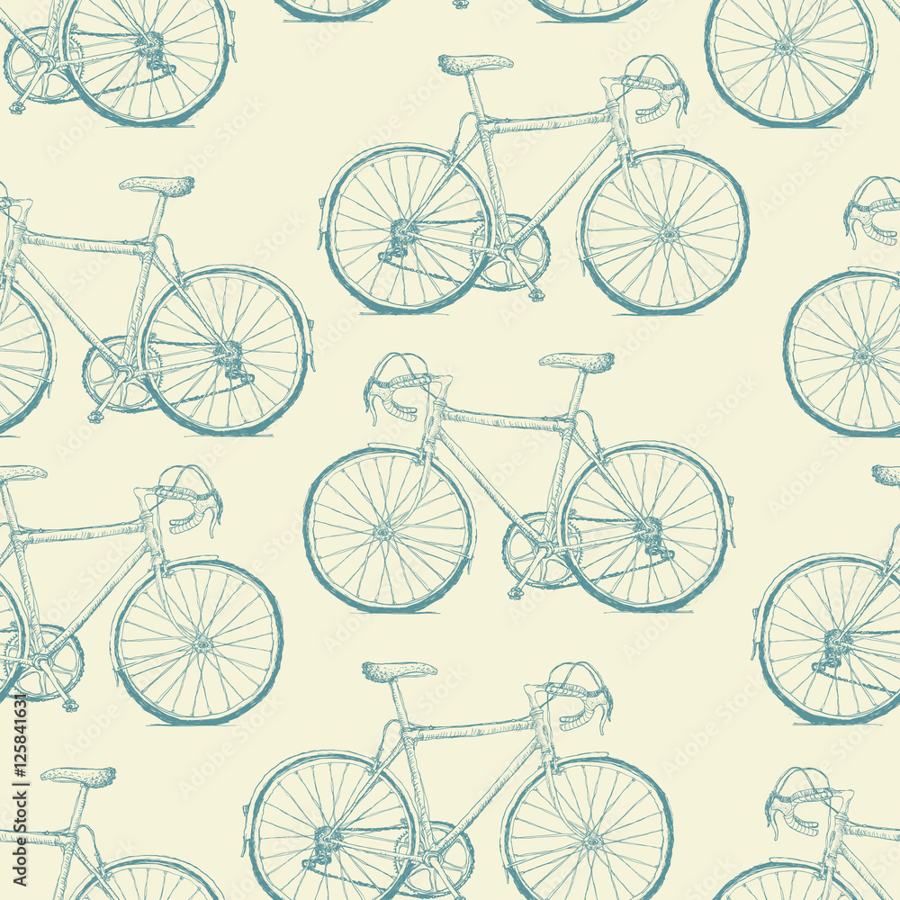 Fototapeta premium Hand-drawn Bicycles Seamless Pattern. Vintage retro background
