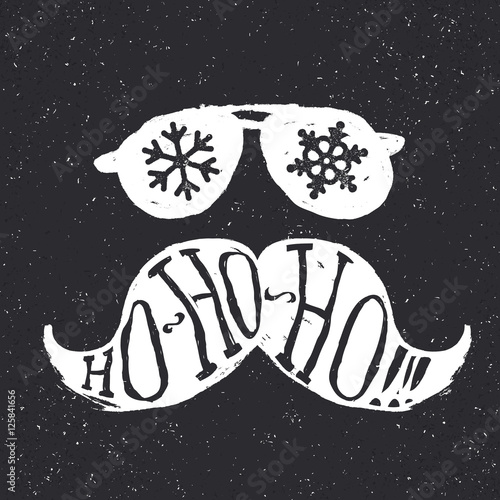 Santa vintage sunglasses and moustache. With snowflake reflectio