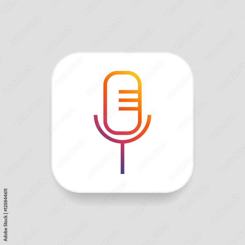 Microphone icon vector, clip art. Also useful as logo, square app icon, web UI element, symbol, graphic image, silhouette and illustration. Microphone icon vector, clip art. Also useful as logo, square app icon, web UI element, symbol, graphic image, silhouette and illustration.