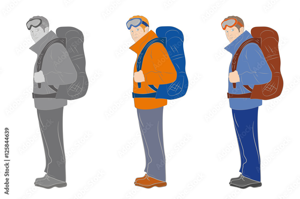 man with travel backpacks. vector illustration.