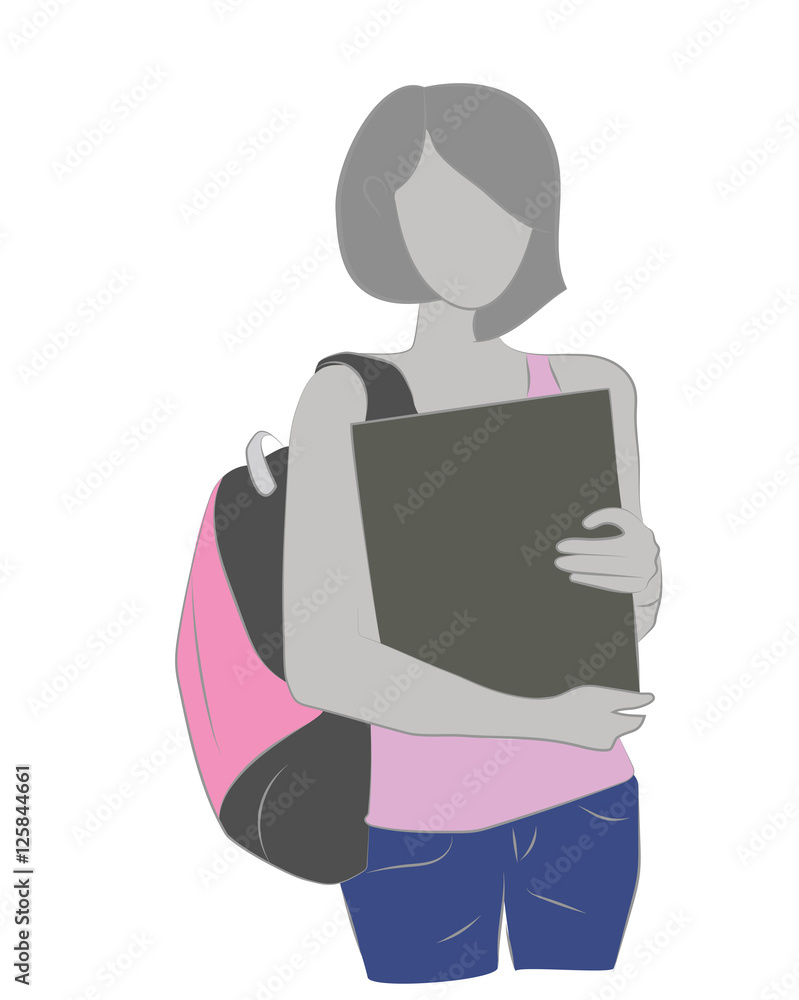 silhouette of a girl student. vector illustration.