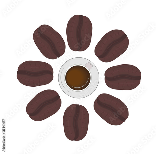 cup of coffee on a background coffee beans. vector illustration