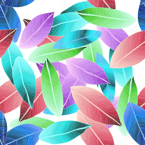 Vector colored leaves with degrade effect on white background. Frozen foliage