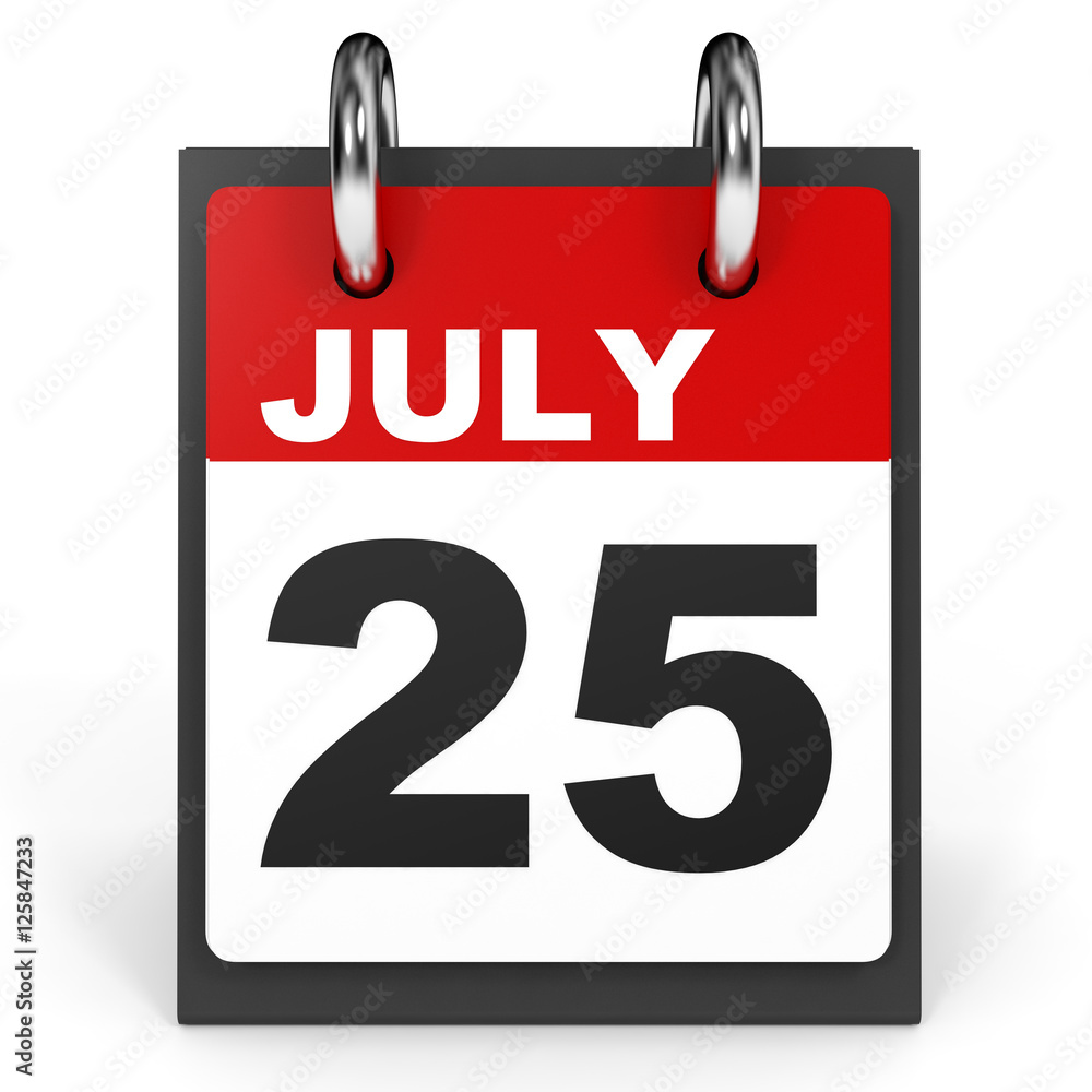 July 25. Calendar on white background. July 25. Calendar on white background.