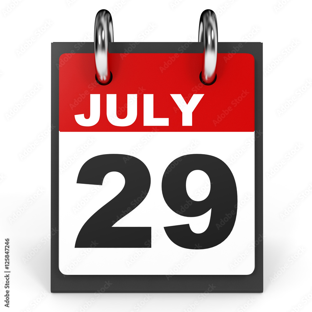 July 29. Calendar on white background. July 29. Calendar on white background.