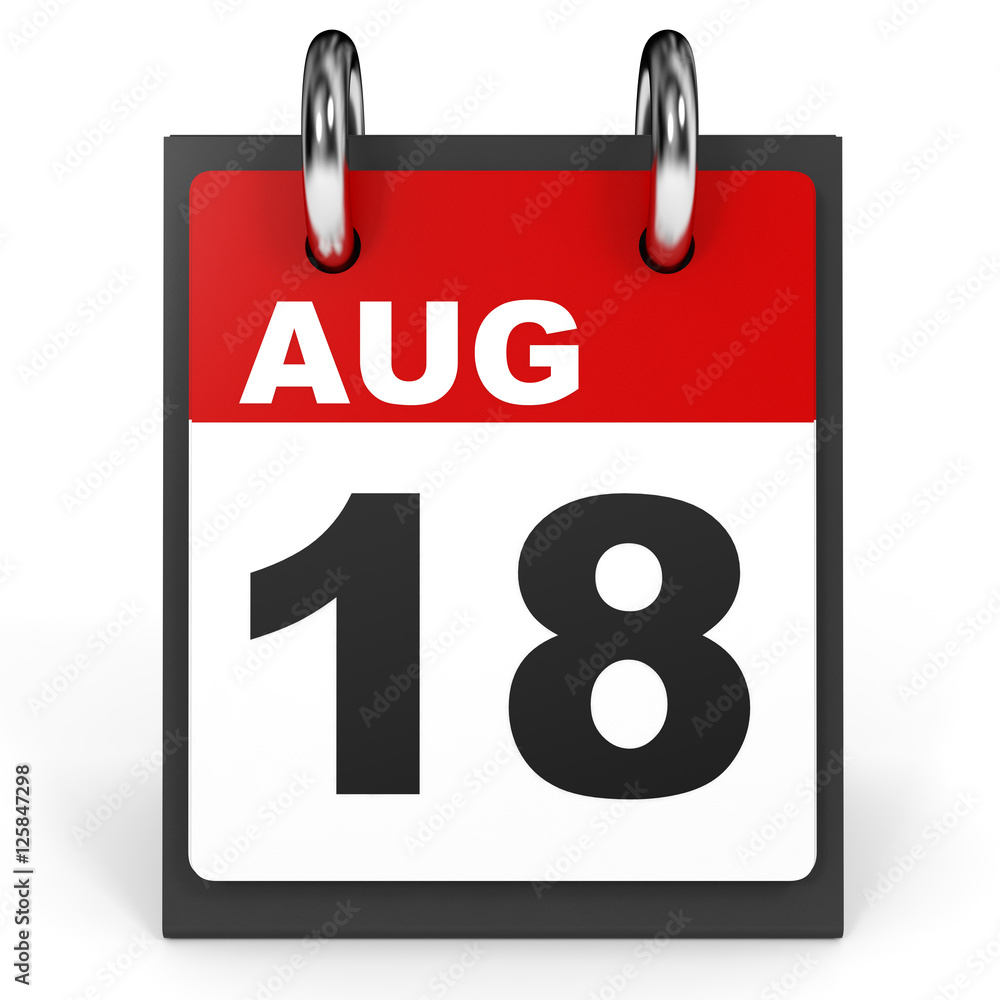 August 18. Calendar on white background. August 18. Calendar on white background.