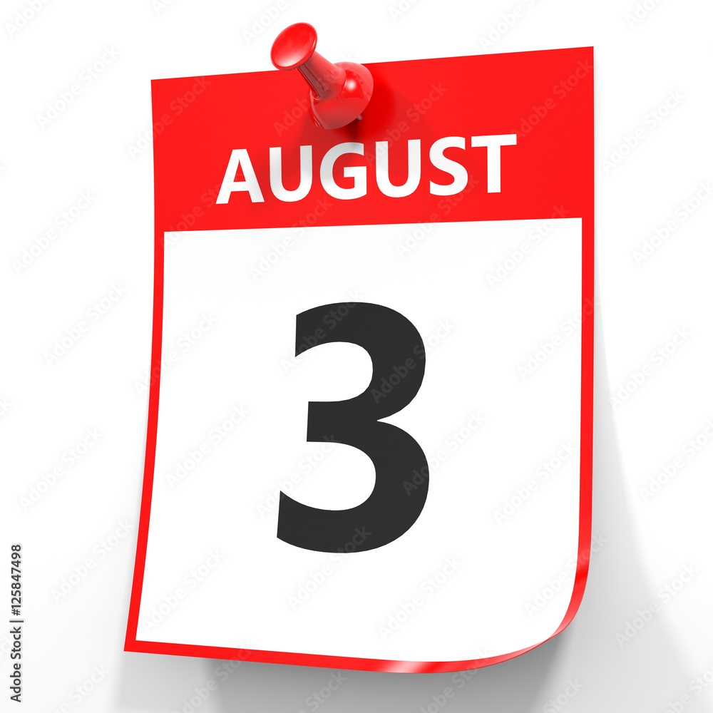 August 3. Calendar on white background. August 3. Calendar on white background.