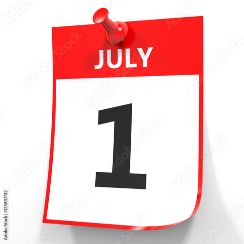 July 1. Calendar on white background.