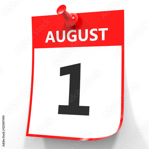 August 1. Calendar on white background.