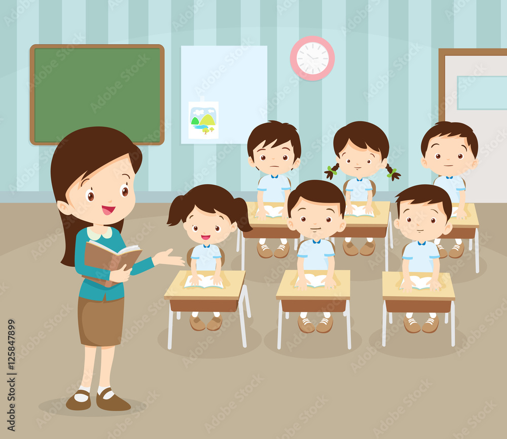 classroom with teacher and pupils.Teacher Teaching Students In Classroom,World Book Day,Back to school,Stationery,Book,Children, Supplies, Educational Subject. classroom with teacher and pupils.Teacher Teaching Students In Classroom,World Book Day,Back to school,Stationery,Book,Children, Supplies, Educational Subject.