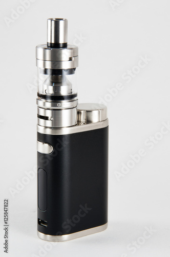 E-cigarette or vaping device. Black and steel.