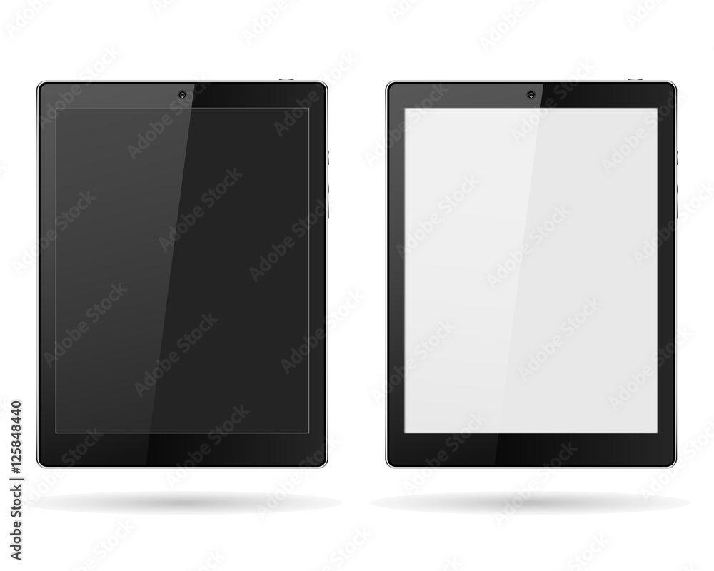 tablet with buttons black and white, realistic camera on a light background with shadow, stylish vector illustration tablet with buttons black and white, realistic camera on a light background with shadow, stylish vector illustration