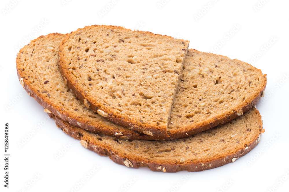 Slices of rye bread isolated on white background