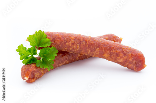 Smoked sausage salami isolated on a white background.