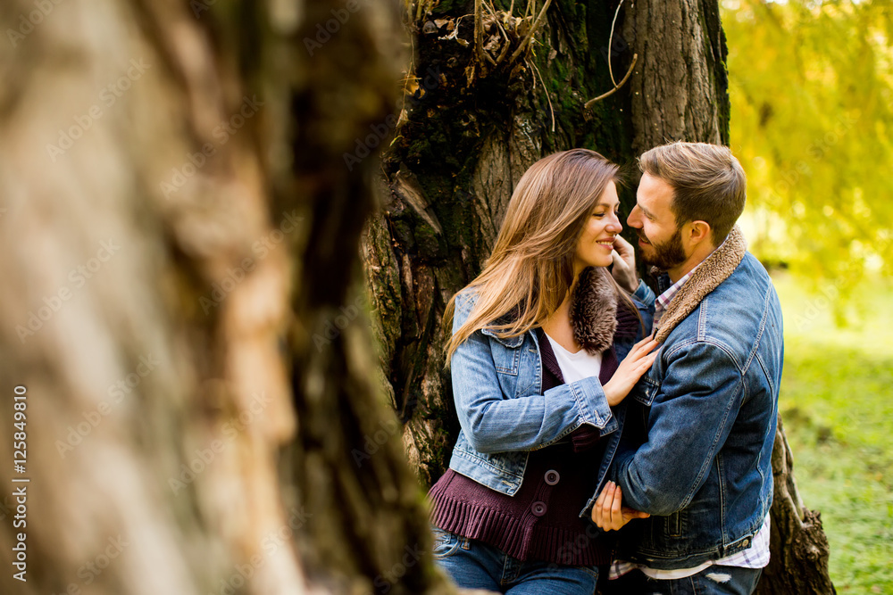 Loving couple in the autumn park Loving couple in the autumn park