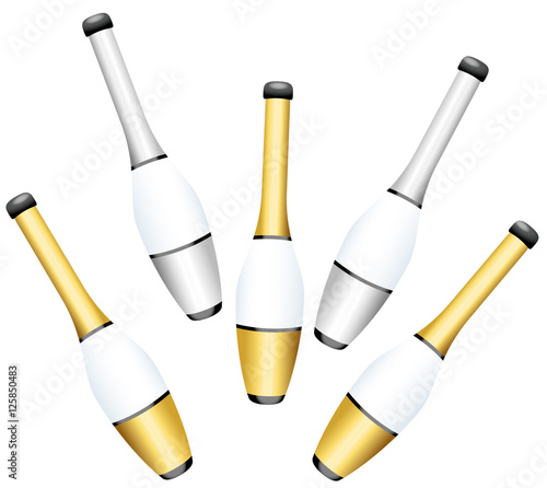 Juggling clubs - gold and silver set - isolated vector illustration on white background.