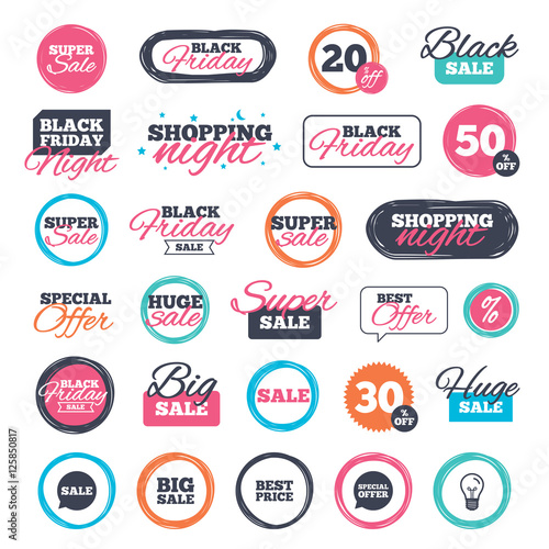 Sale shopping stickers and banners. Sale icons. Special offer speech bubbles symbols. Big sale and best price shopping signs. Website badges. Black friday. Vector