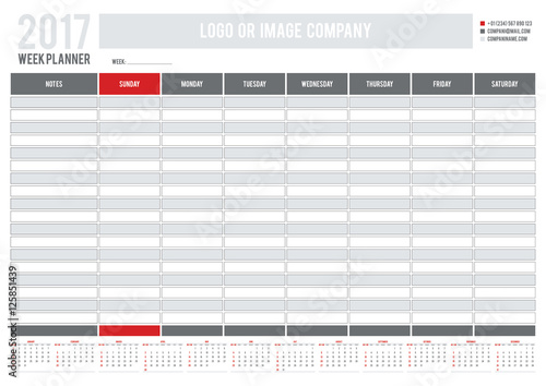 Weekly planner template for companies and private use. Week star