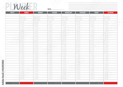 Weekly planner template for companies and private use. Week star