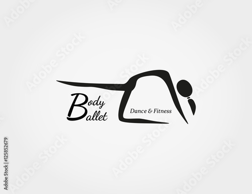 Dance icon concept. Body Ballet studio logo design template. Fitness class banner background with symbol of abstract ballerina in dancing pose. Vector illustration.