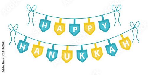Happy Hanukkah garland, ribbon. Hanukkah garland for party. Hanukkah Jewish festival of decorative elements. Hanukkah garland flat style. Vector illustration
