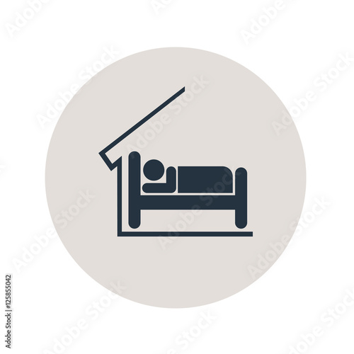 Icono plano albergue en circulo gris