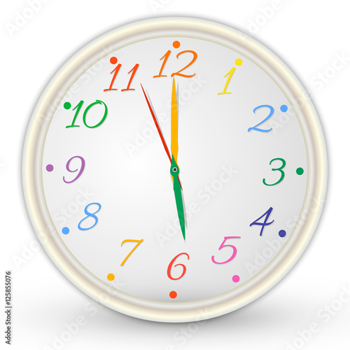 Vector  illustration of kids clock with colorful numerals