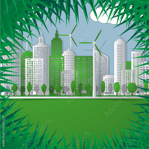 Vector  illustration of Green city. Eco concept. Banner template vector design. 