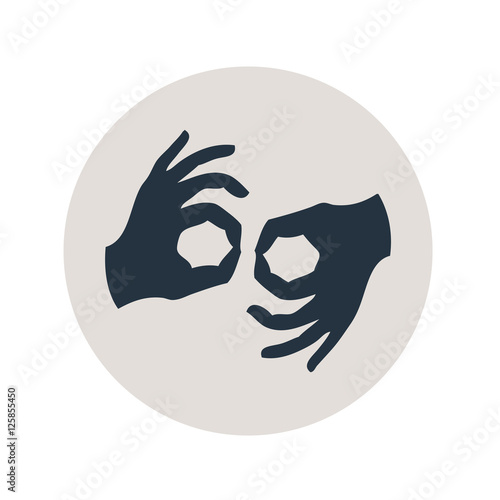 Icono plano lenguaje de signos en circulo gris