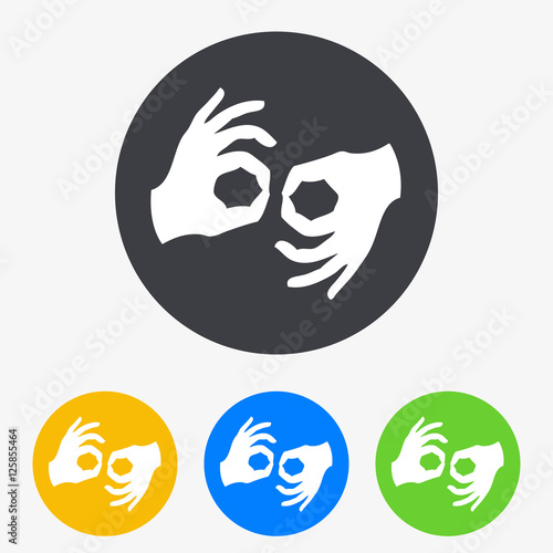 Icono plano lenguaje de signos en circulo varios colores