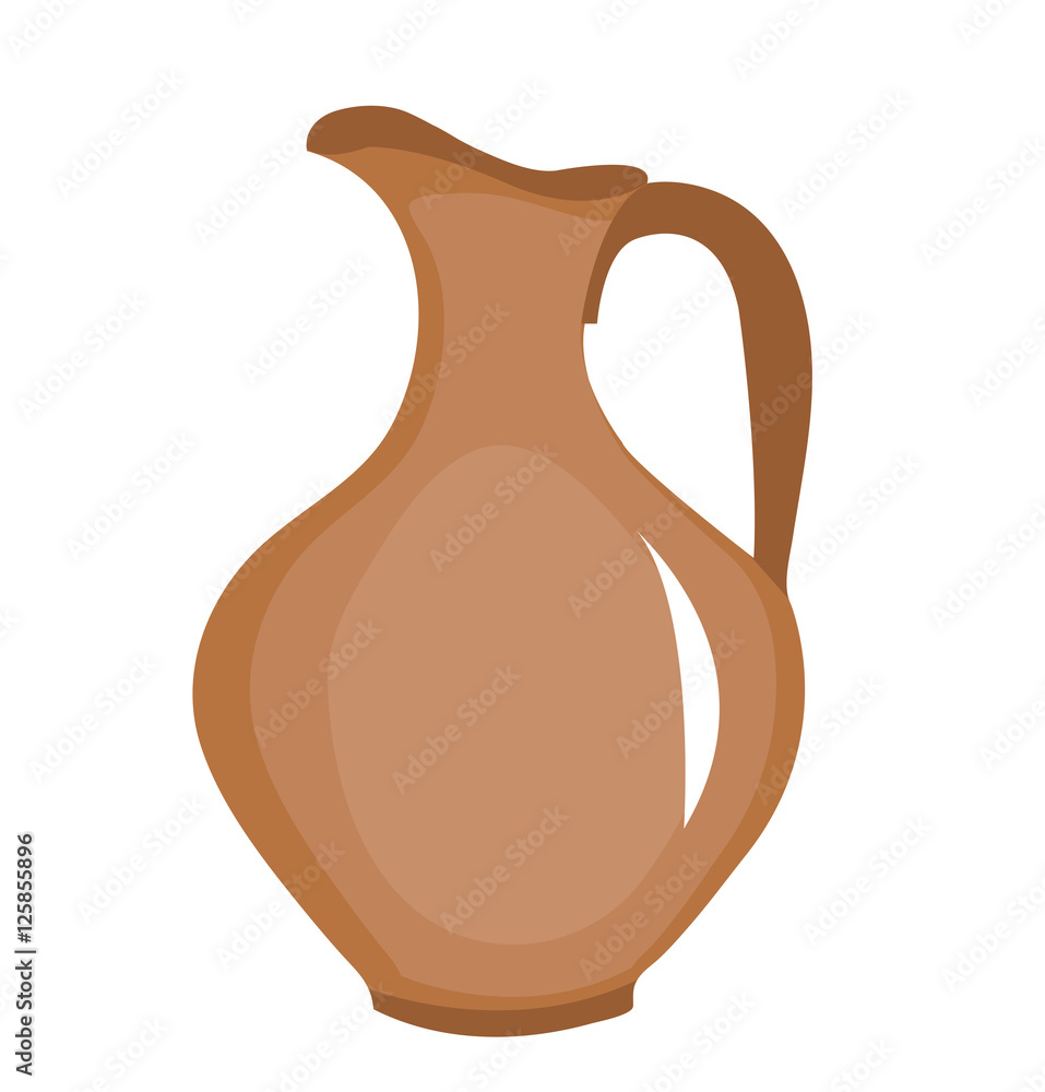 Clay pitcher icon. Brown jug, flat style. Jug isolated on white