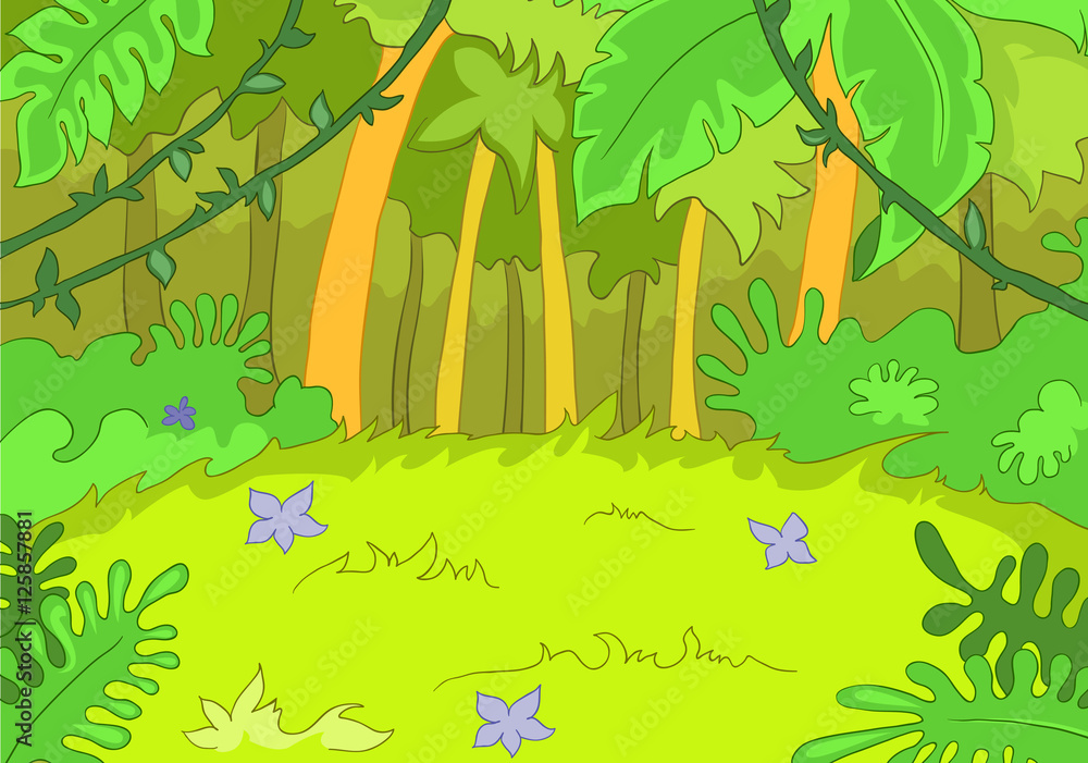 Fototapeta Cartoon background of forest landscape.