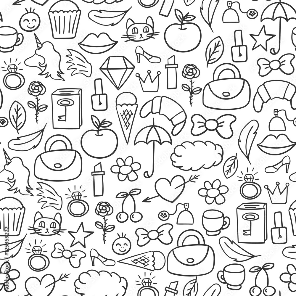 Fototapeta premium Doodles seamless pattern set.