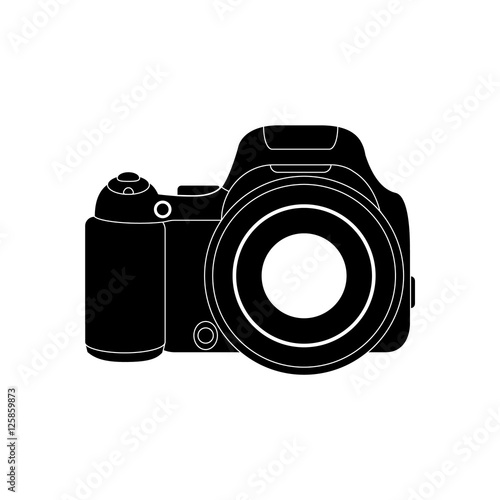 Фотоаппарат цифровой профессиональный, цифровой зеркальный. Значок, символ, знак фотоаппарата.