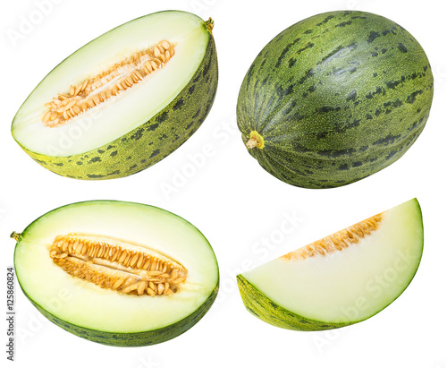 Group of green melons isolated on white background