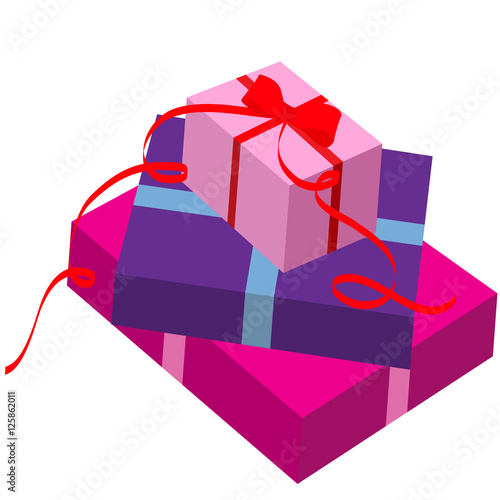 gift boxes set present for christmas or birthday pink and violet boxes with red ribbon vector illustration