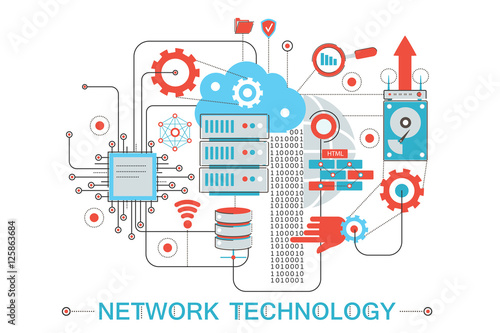 Modern graphic flat line design style infographics concept of global Network technology with icons, for website, presentation and poster.