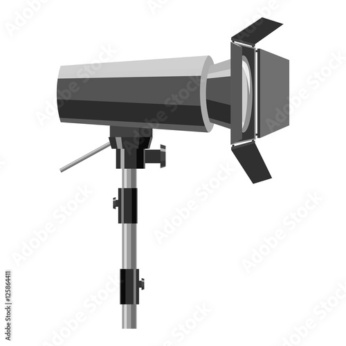 Floodlight on stand icon. Gray monochrome illustration of floodlight on stand vector icon for web