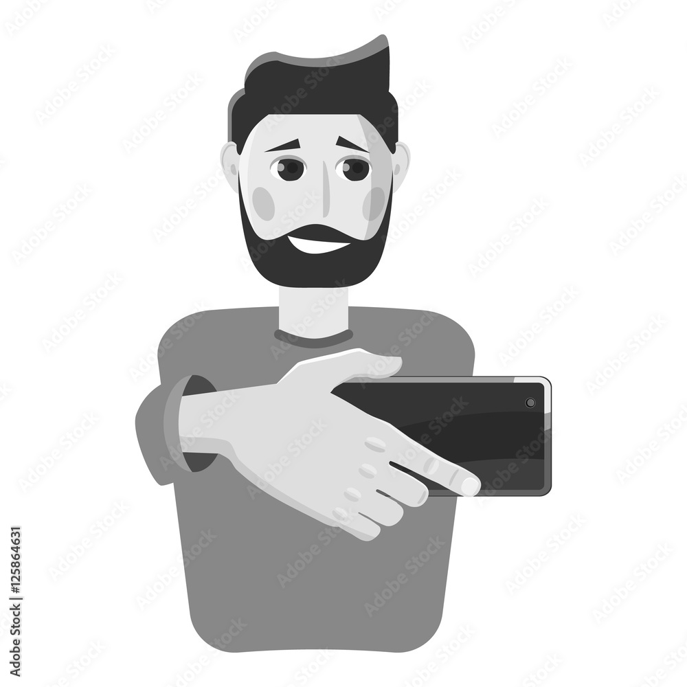 Man doing selfie icon. Gray monochrome illustration of man doing selfie vector icon for web
