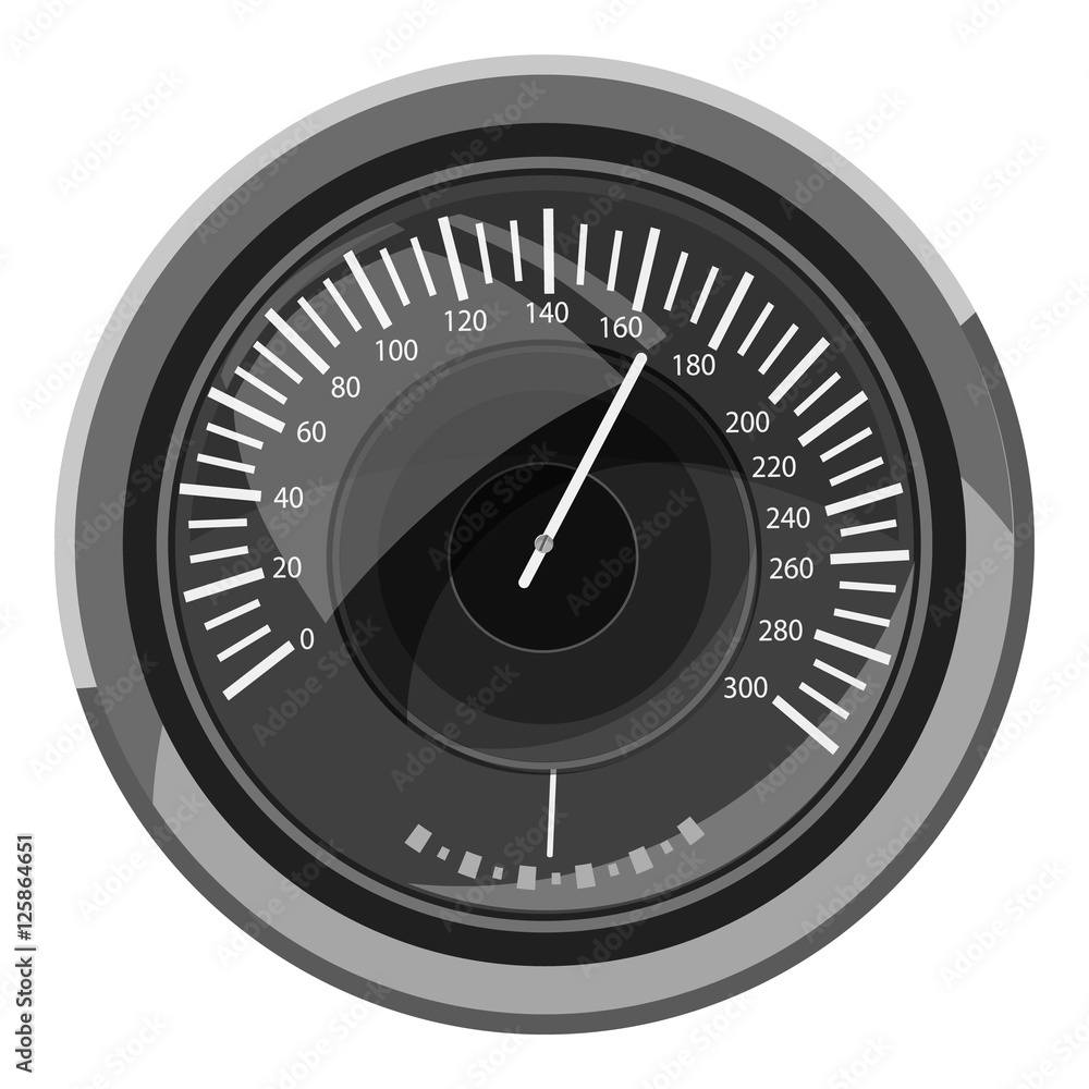 Speedometer icon. Gray monochrome illustration of speedometer vector icon for web Speedometer icon. Gray monochrome illustration of speedometer vector icon for web