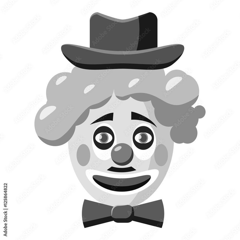 Clown face with hat icon. Gray monochrome illustration of clown face with hat vector icon for web Clown face with hat icon. Gray monochrome illustration of clown face with hat vector icon for web