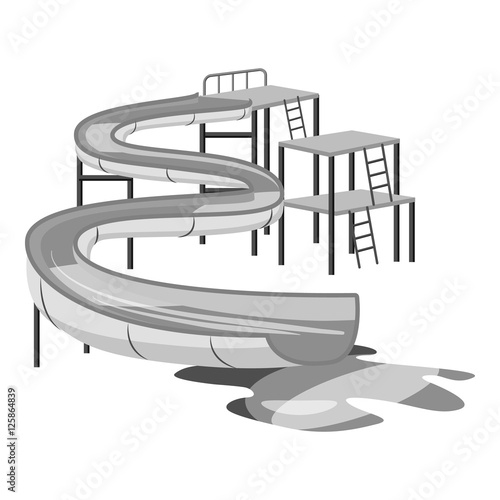 Waterslide in pool icon. Gray monochrome illustration of waterslide in pool vector icon for web