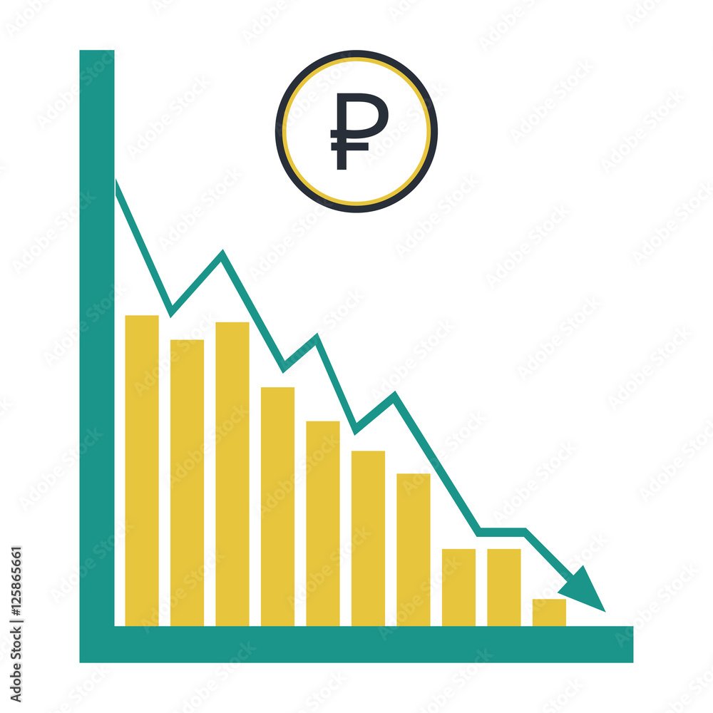 Financial diagram. Graphic of degressive course of Ruble. Graph of falling currency. Financial diagram. Graphic of degressive course of Ruble. Graph of falling currency.