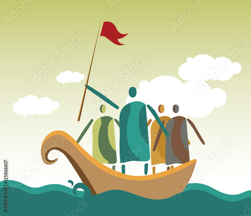 Leaders and people crowd the ocean