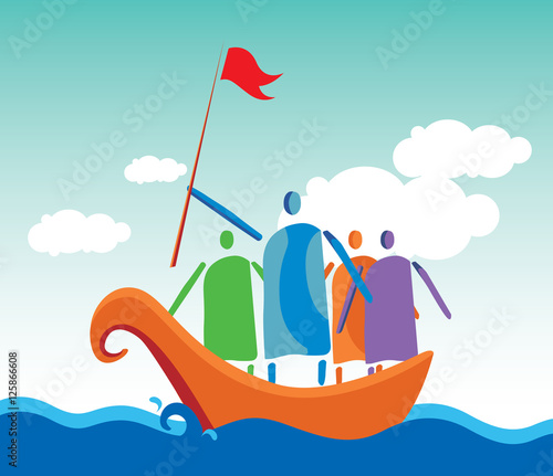 Leaders and people crowd the ocean