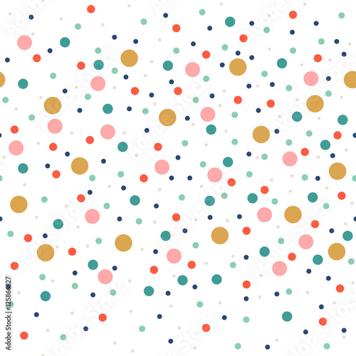 Cute seamless pattern or texture with colorful polka dots on white background. Used for kids background, blog, web design, scrapbooks, party or baby shower invitations and wedding cards.