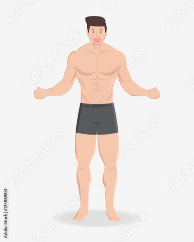 fitness muscular healthy man stand and smile on light background