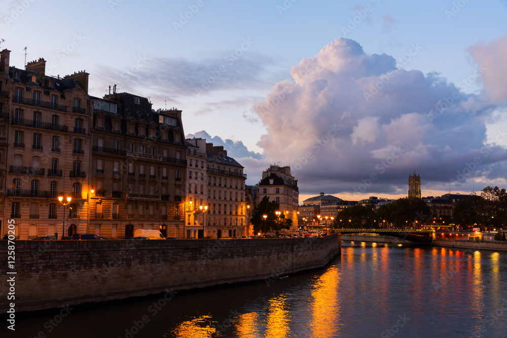 view of the Seine at dusk