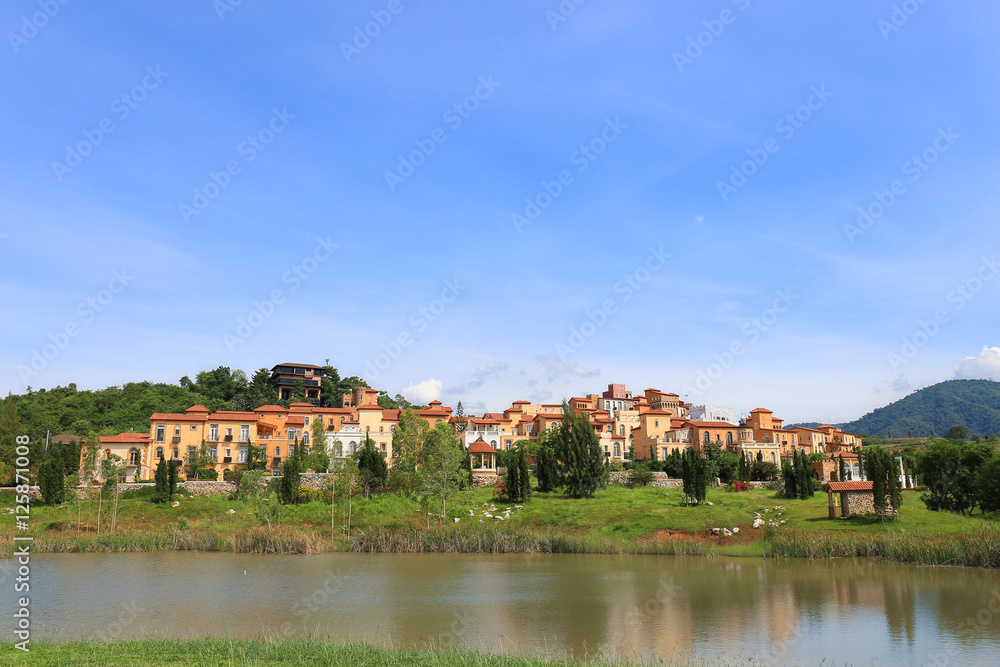 Scenic view of one hotel & resort town made of Toscana Valley theme in italian style at Pak Chong, Korat Nakhon Ratchasima, Thailand