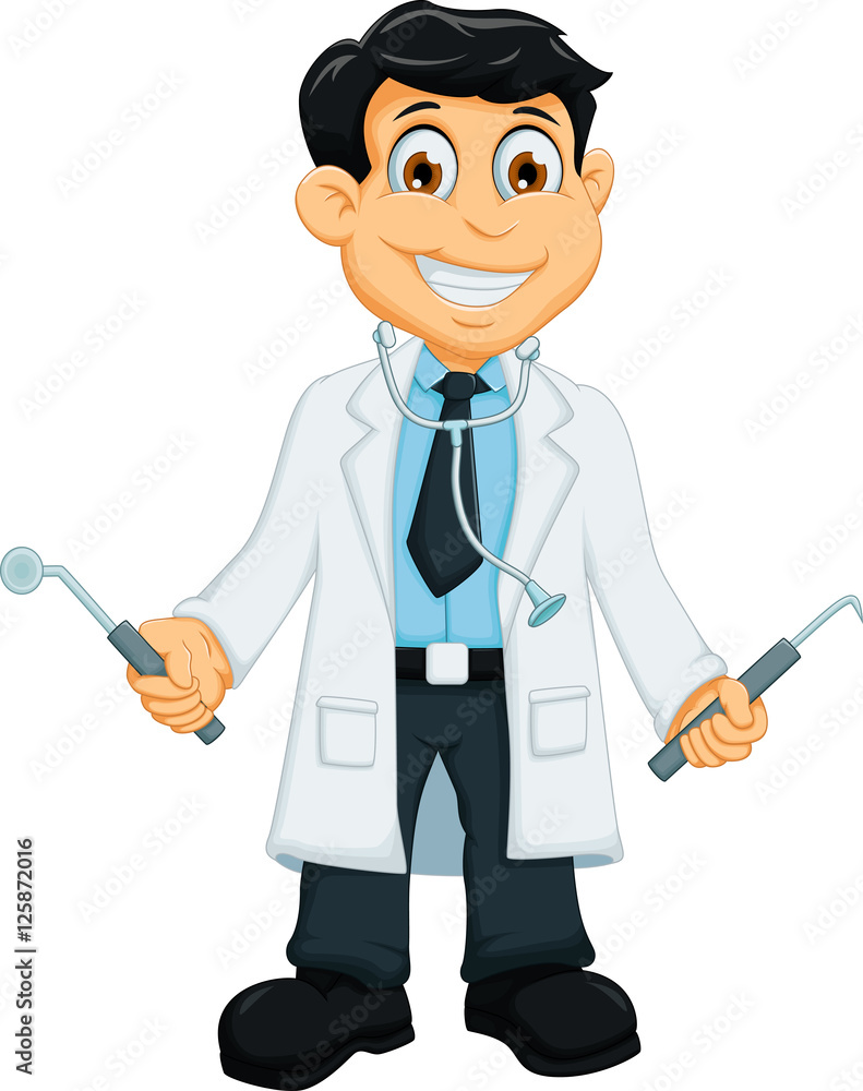 cute Dentist cartoon holding dentist tools ilustración de Stock Adobe